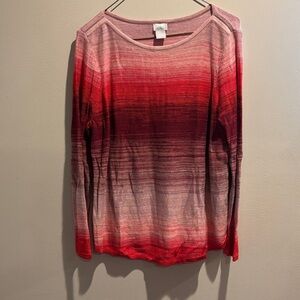 Chico's Red Ombre Long Sleeve Sweatshirt